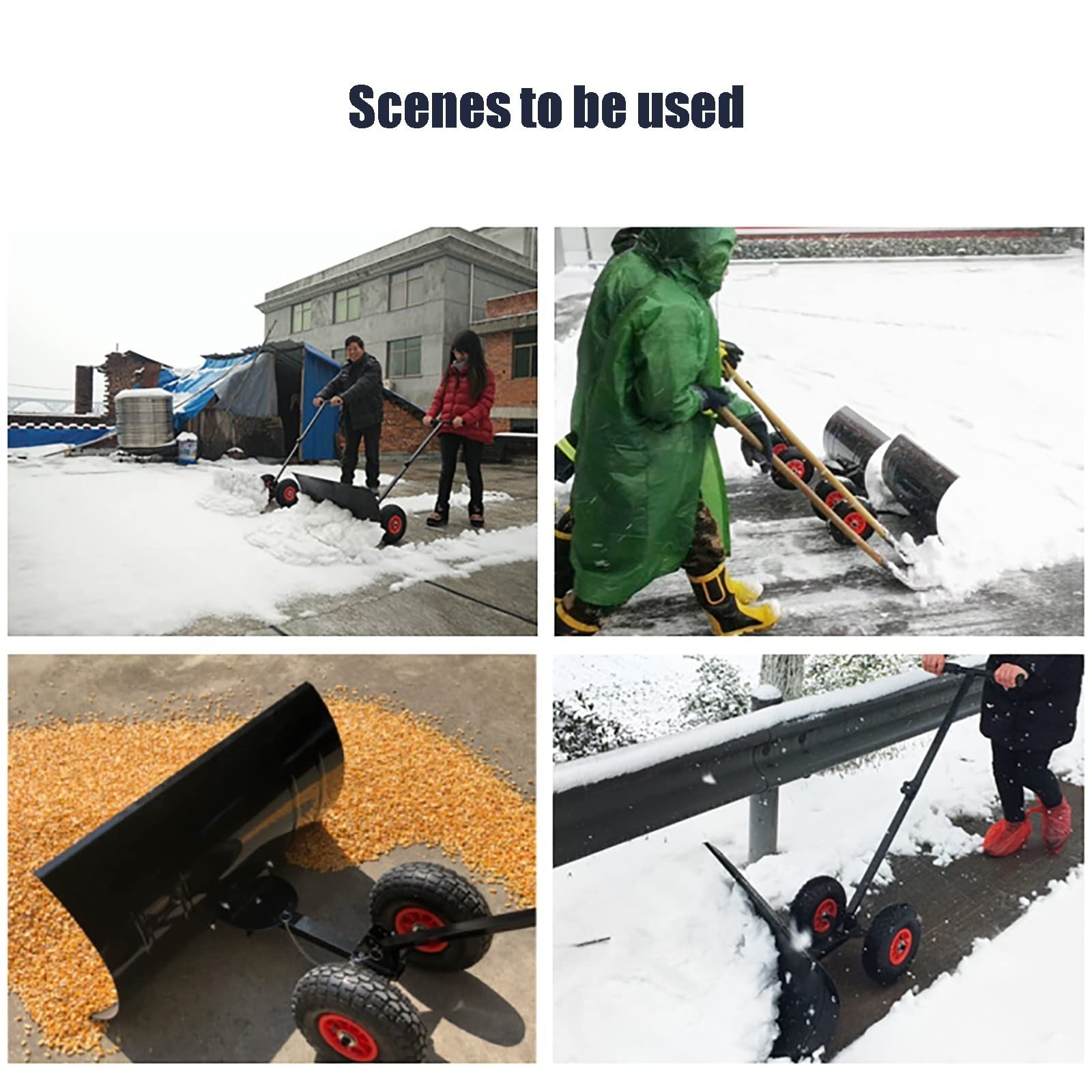 Pala de Nieve con Ruedas, Empujador de Nieve de Metal Resistente, Herramienta de Remoción de Nieve con 5 Asas de Ángulo Ajustable en Altura, Pala para Nieve con Ruedas Estilo Quitanieves ( Size : 74x4