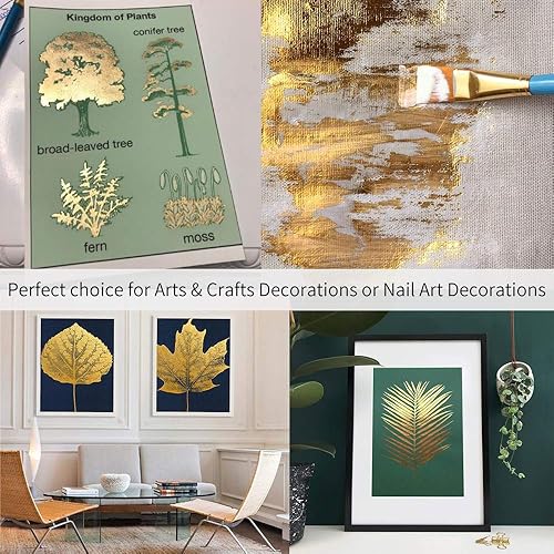 Miniatura 6 de KINNO - Hojas de hoja de oro de imitación  Lámina dorada champán multiusos para el hogar, pared, marco, techo, decoración de muebles, 100 hojas de