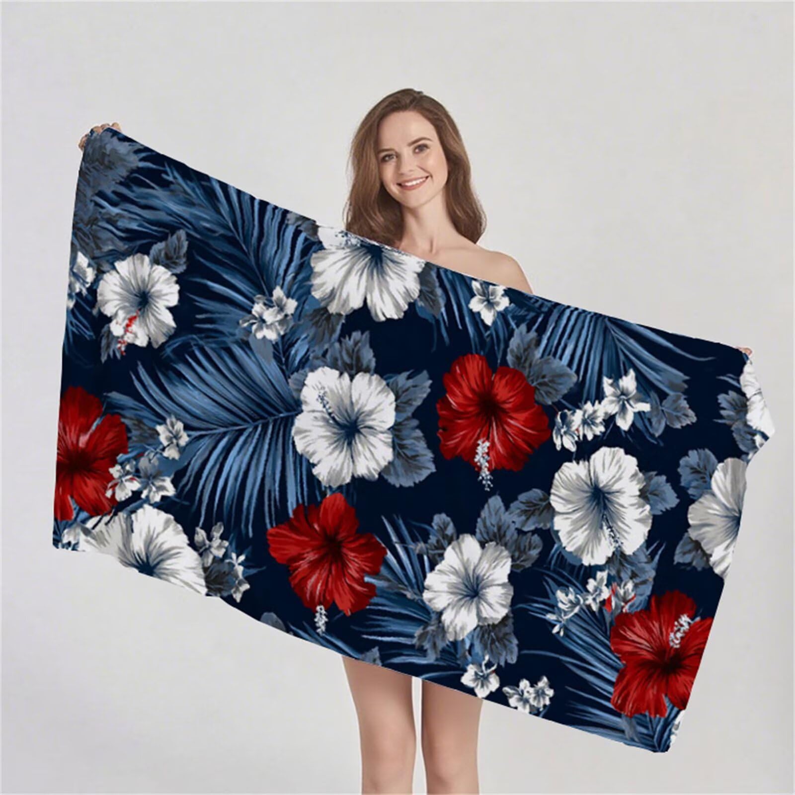 Telo Mare Microfibra 90x180 cm Telo Mare Grande, Asciugamano Palestra Assorbente Asciugatura Rapida, Asciugamano Mare Antisabbi Stuoia Spiaggia per Piscina, Campeggio, Viaggio - Fiore Rosso G1-372