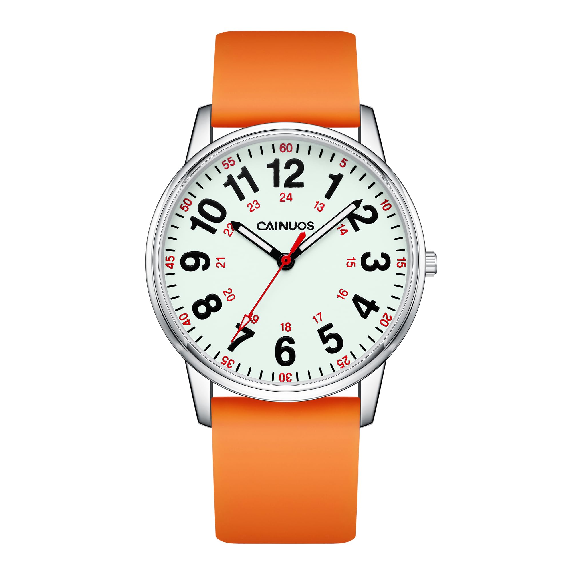 Nurse Watch for Medical Professionals, Students Women Men - Military Time Luminouse Easy Read Dial, 24 Hour with Second Hand, Colorful Silicone Band
