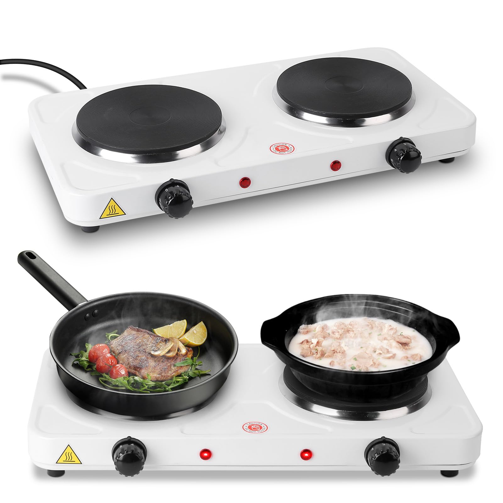 Hot Plate,Portable Electric Stove,2000W Cast-Iron Countertop Double Burners with 5 Gear Temperature Control for Dorm Office/Home/Camp, Compatible Compatible w/All Cookwares