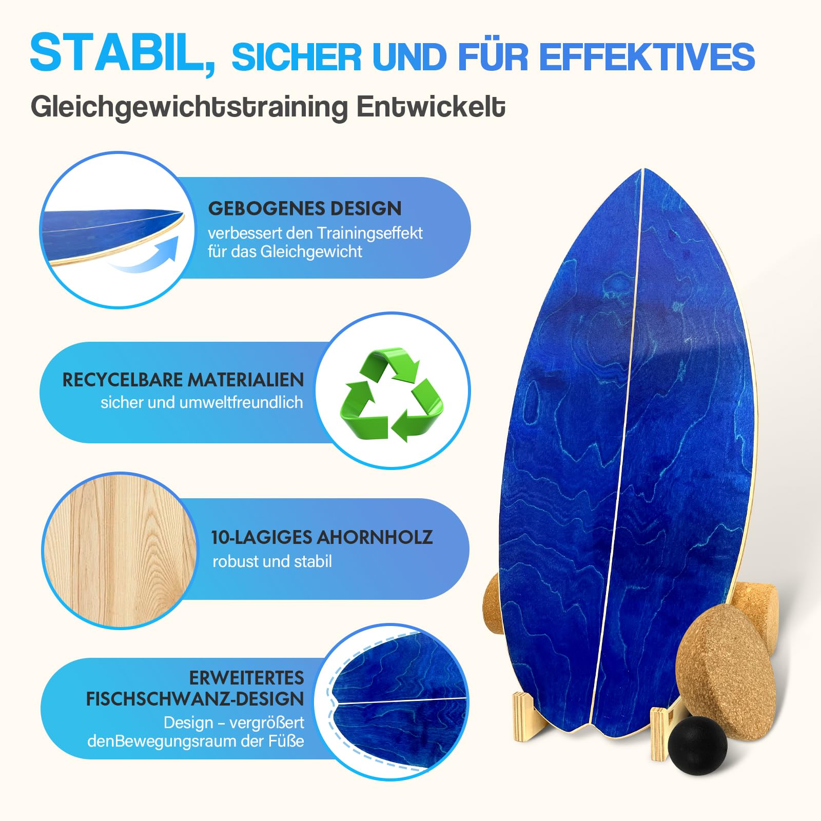 Kork Halbkugel Balance Board Zubehör aus Kork Balance Trainer für Yoga Pilates Koordinationstraining Rutschfest für Erwachsene