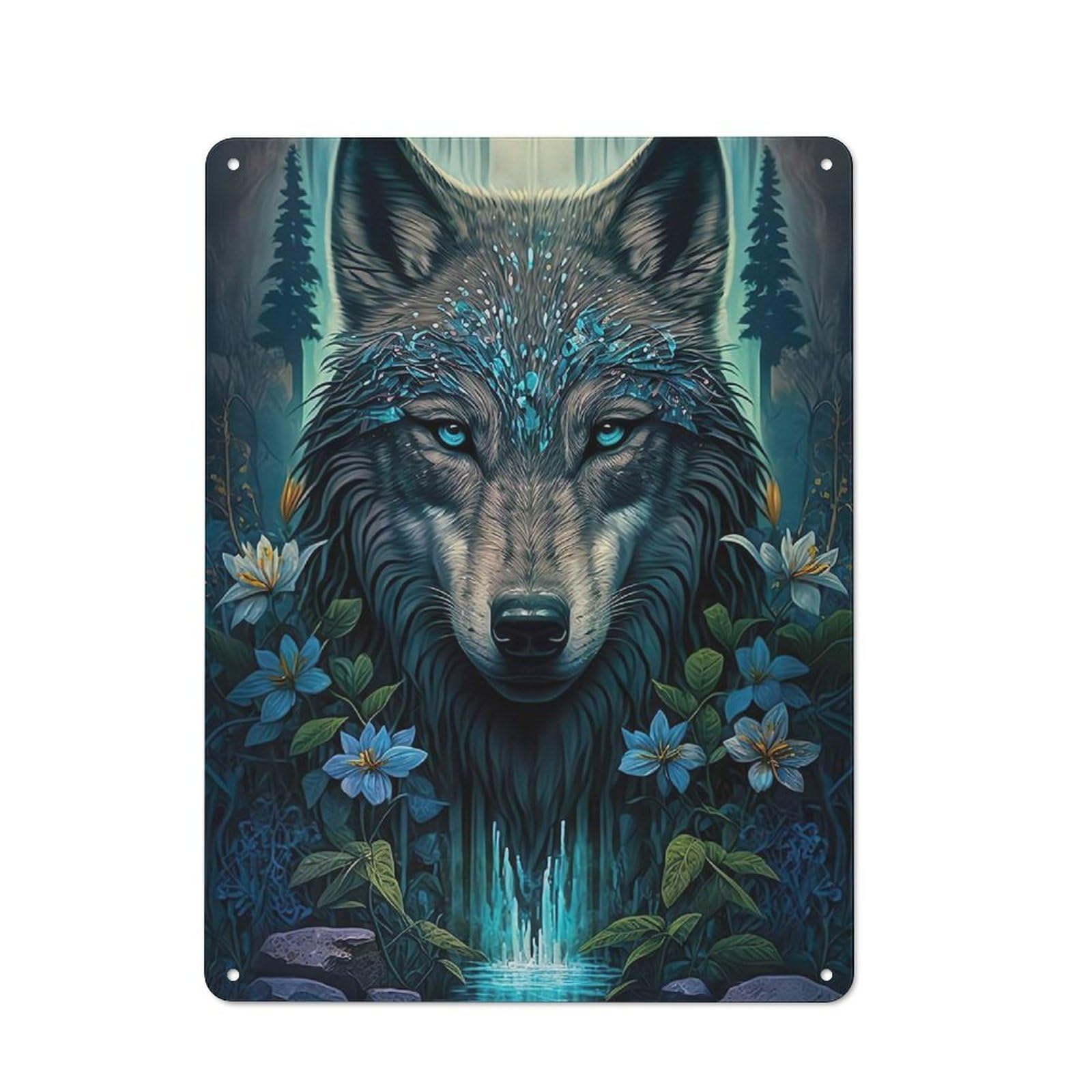 Junmoney Mandala Wolf In Jungle Industrial-Style Tin Sign 40X30cm For Garage Or Workshop, For Garage, Workshop And Man Cave Decoration