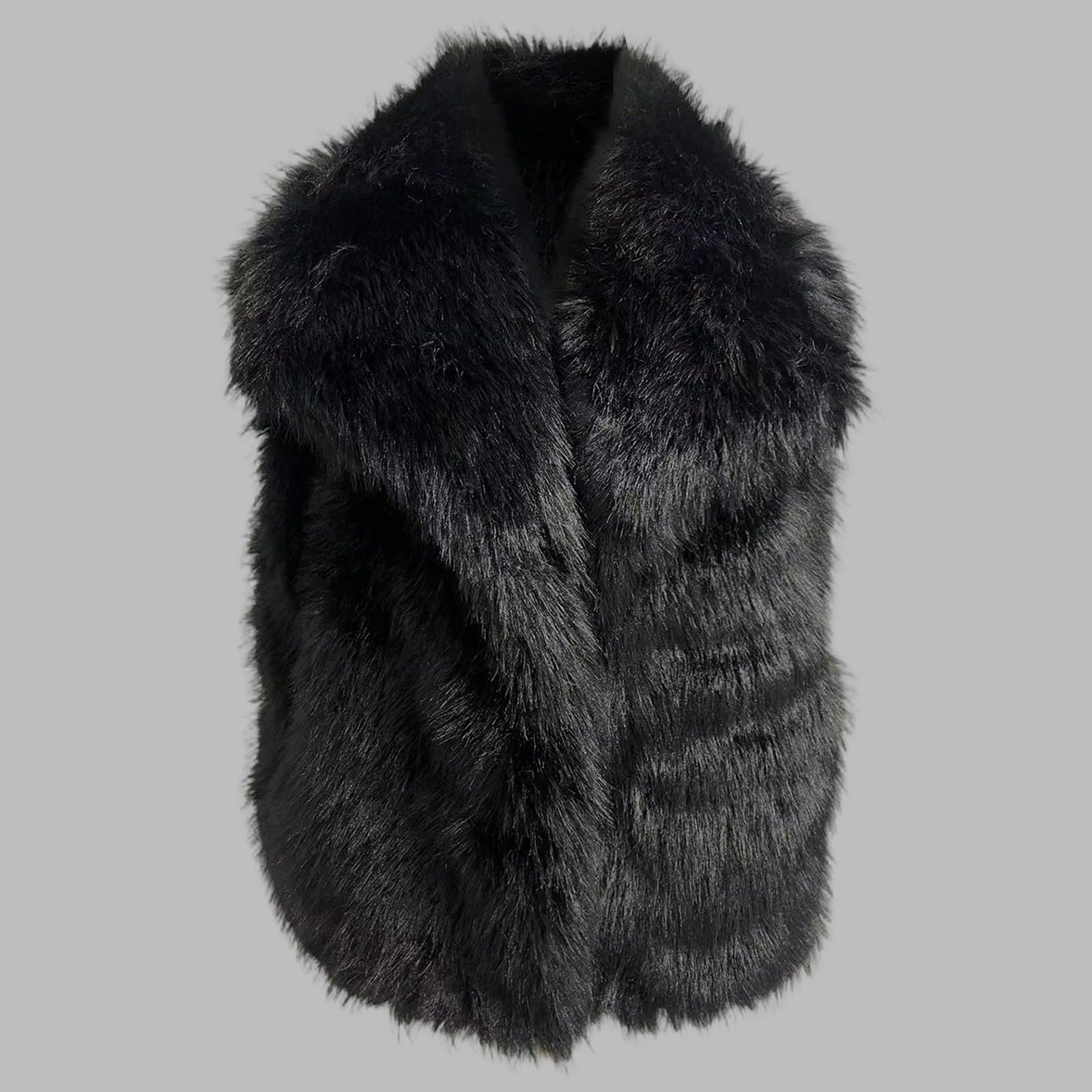 Gilet Pelliccia Sintetica Donna Corta Invernale con Colletto Largo e Aperto Frontale Pellicciotto Corto Senza Maniche Elegante Smanicato Termico Curvy Primaverile per Feste Sera Lavoro Casa