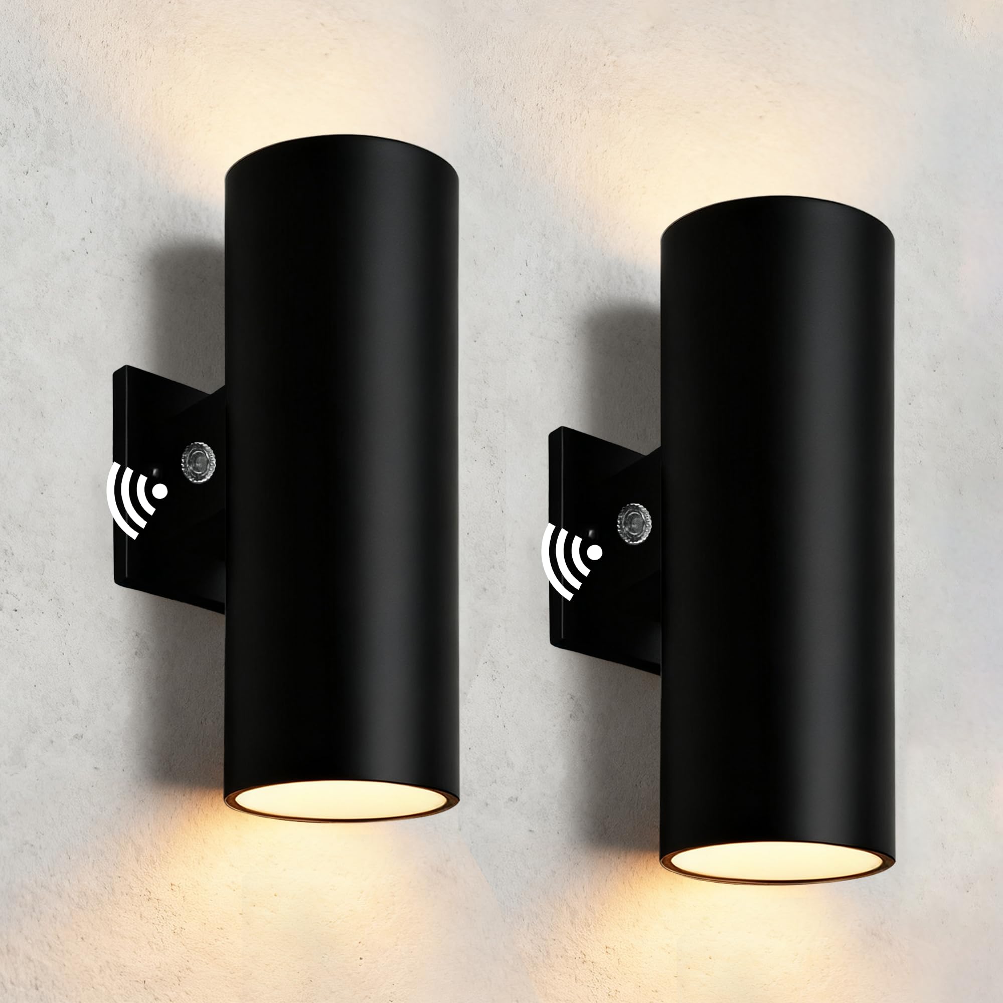 JYV 12'' Cylinder Dusk to Dawn Outdoor Wall Lights, Up and Down,Black 2Pack | 23W 3000K Warm White, IP65 Waterproof Exterior Lighting Fixtures, Modern Wall Sconces for Porch, House, Garage, Patio