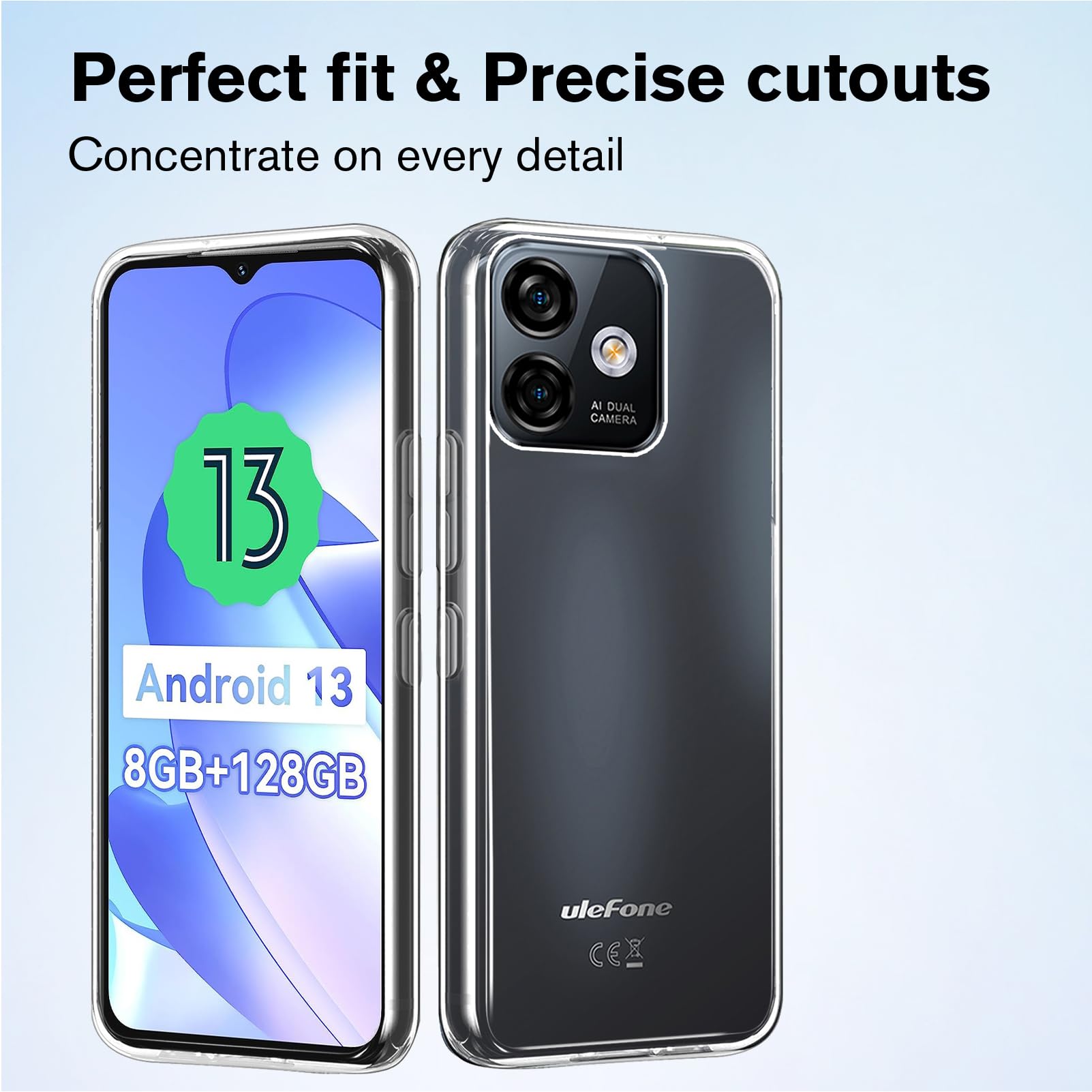 KJYFOANI Custodia per Ulefone Armor 27T Pro Cover, Trasparente Silicone TPU Case, Antiurto Bumper Protezione + Vetro Temperato Pellicola Protettiva per Ulefone Armor 27T Pro (6.78) - Cristallo