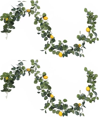 IUIBMI Guirnalda de limón artificial de 6.4 pies, guirnalda de primavera con limones y hojas verdes, guirnalda de vid de limón artificial para