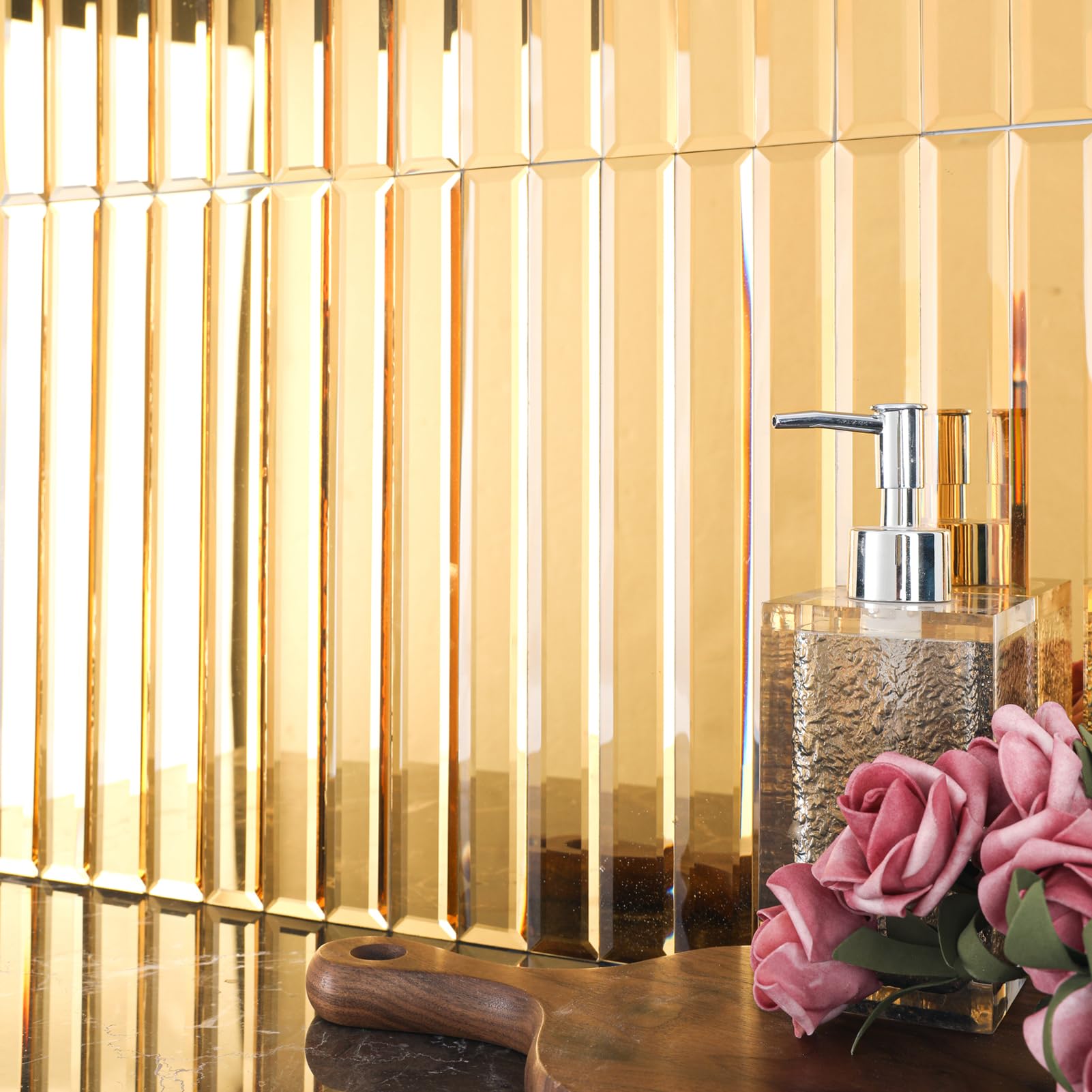 Diflart Peel and Stick Curved Gold Mirror Glass Tile 30 x 30 cm Kitchen Backsplash Bathroom Accent Wall Pack of 5 Sq.ft