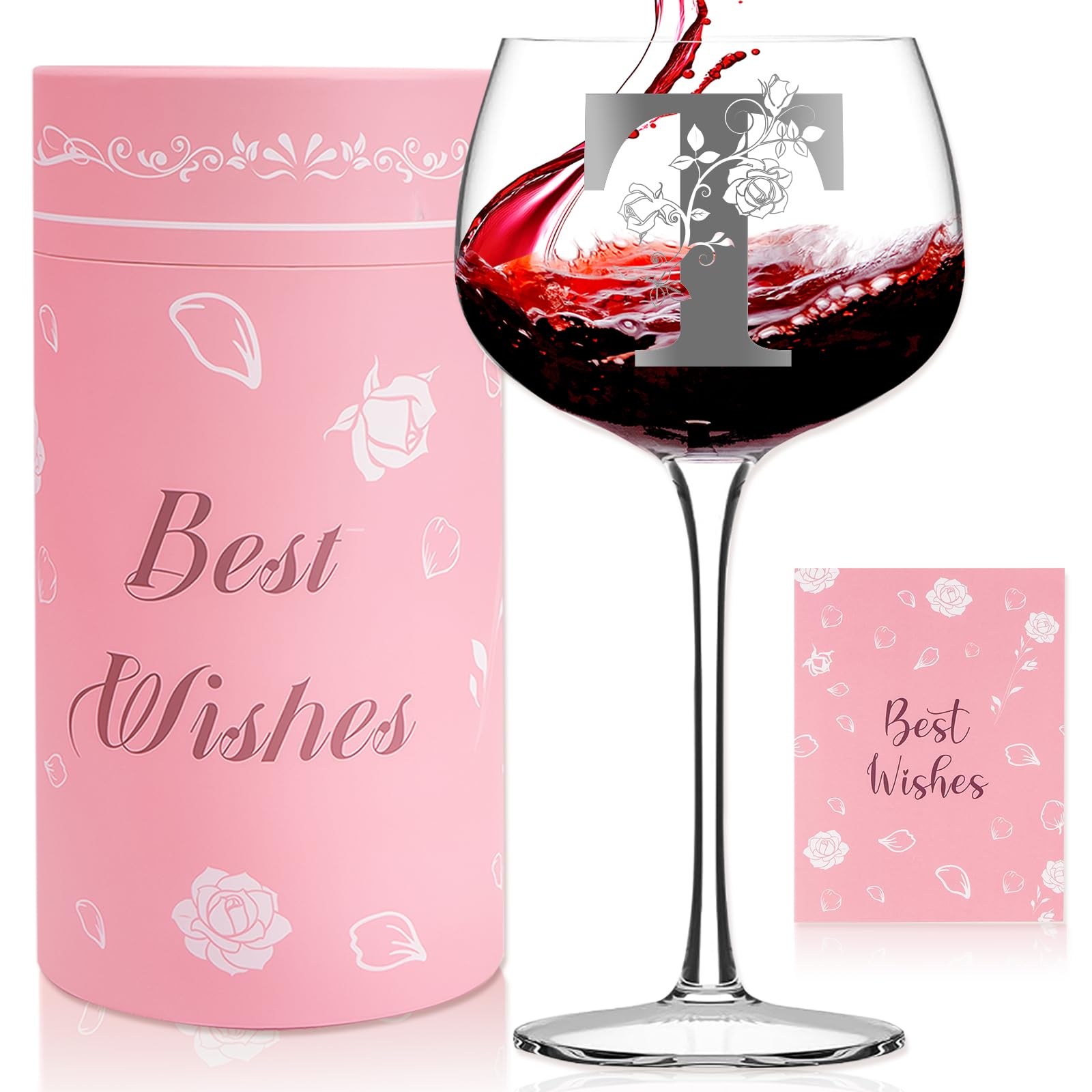 Personalized Gifts for Women, Womens Birthday Gifts, Monogrammed Wine Glass Gin Glass with Box, Customized Birthday Valentine Christmas Gift for Mom Wife Friends Sister Coworker, 16oz Red Wine Glasses โ image 1