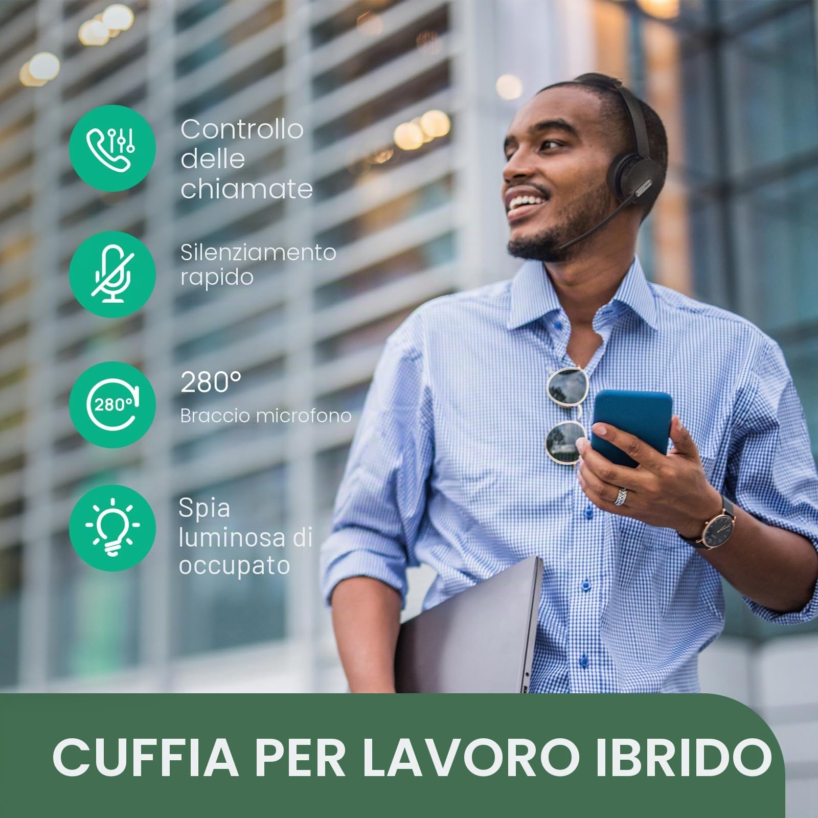 Yealink WH64 - Cuffie wireless ibride DECT e Bluetooth, portata 150 m, con dongle DECT, microfono 3x, tempo di conversazione 26h, cuffie singole per PC, cellulare, laptop