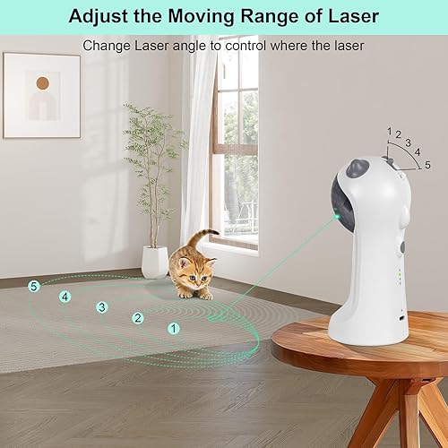 Miniatura 4 de TBTeek Juguete para gatos activado por movimiento, luz verde, recargable, juguete automático para gatos con luz roja giratoria, 4 modos de velocidad