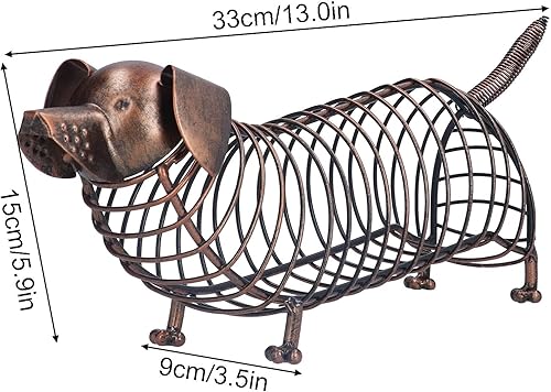 Miniatura 4 de Cyrank Soporte de corcho de vino de metal, con forma de perro salchicha, lindo soporte de corcho para perros, caja de almacenamiento decorativa,