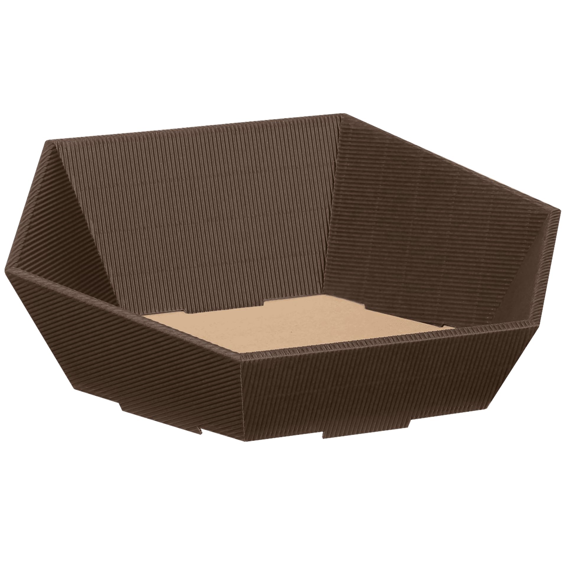[BOXXCO] 25 Stück Präsentkörbe sechseckig Wellenstruktur Braun groß Ø 415 mm 313x301x84-139 mm Geschenkkorb aus Pappe