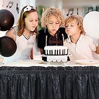 Vista 5 de Tegeme 8 faldas de mesa de plástico negro para mesas rectangulares, 14 x 29 pulgadas, faldón de mesa desechable con volantes con tira adhesiva