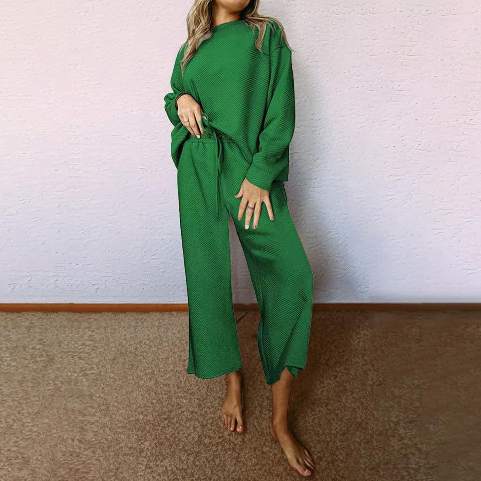 Generico Tuta Donna Completa Autunnale 2026 in Tinta Unita A Coste con Coulisse E Pantaloni A Zampa Larga Look Sportivo E Raffinato Tuta Completa Donna