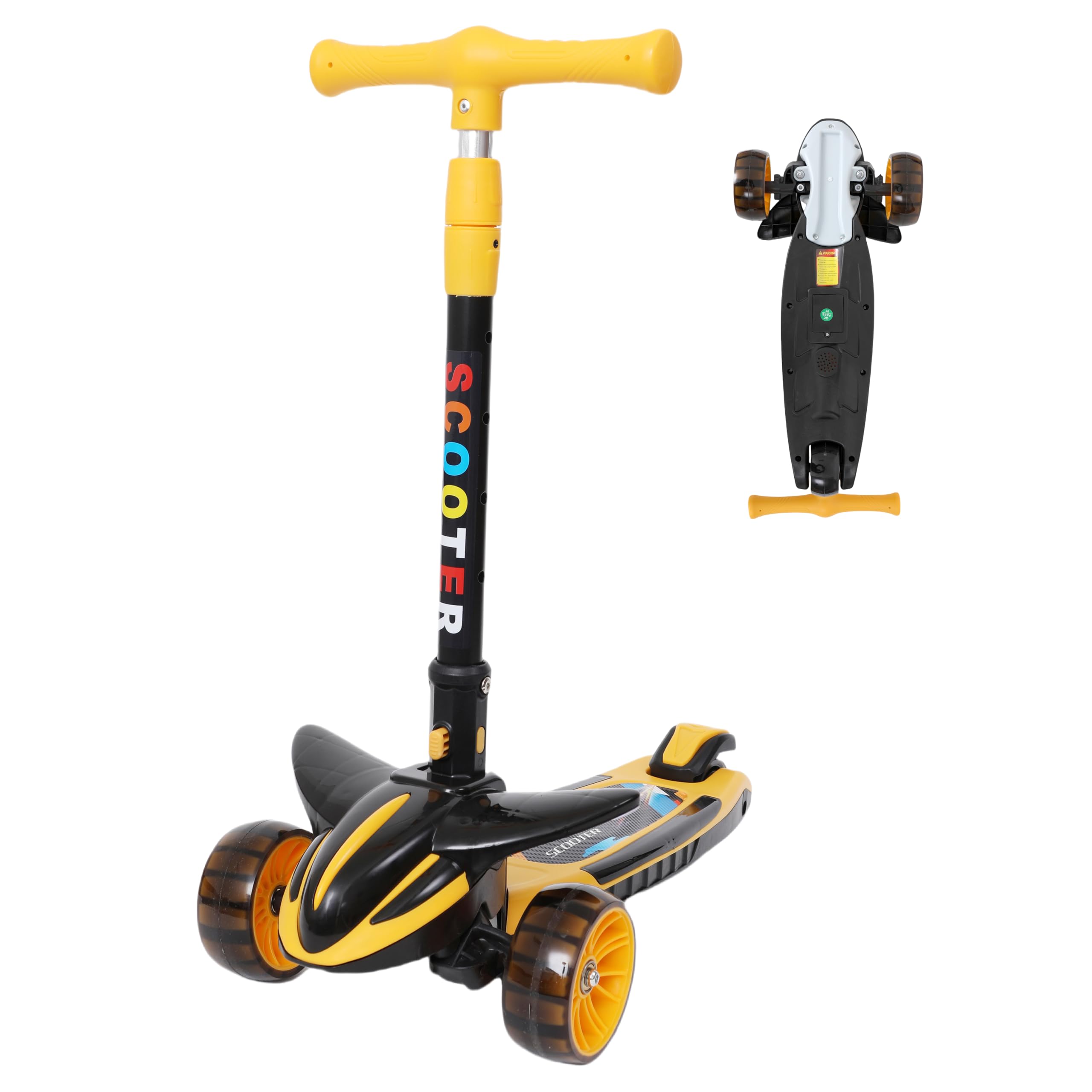 Habib Kinderroller 3 Rad – LED Leuchträder, klappbar, 4-Fach Höhenverstellbar, Tretroller für Jungen & Mädchen 3-8 Jahre (4 Farben)