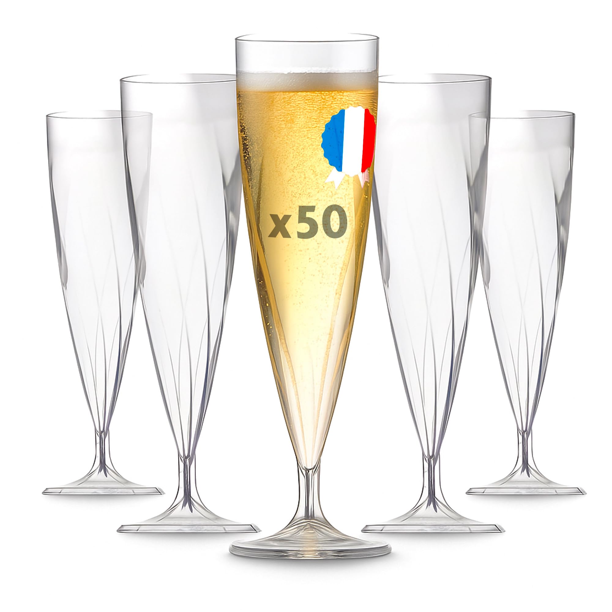 Table'Colors 50 Flûtes Champagne Torsadées 13,5 cl - Fabriqué en France - Lavable, Réutilisable - Solide et Élégante - Idéal pour Réceptions et Événements