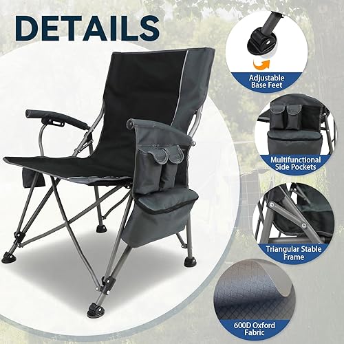 Miniatura 5 de Sillas de camping plegables de gran tamaño para adultos sillas de playa plegables para exteriores para adultos, silla de campamento alta portátil