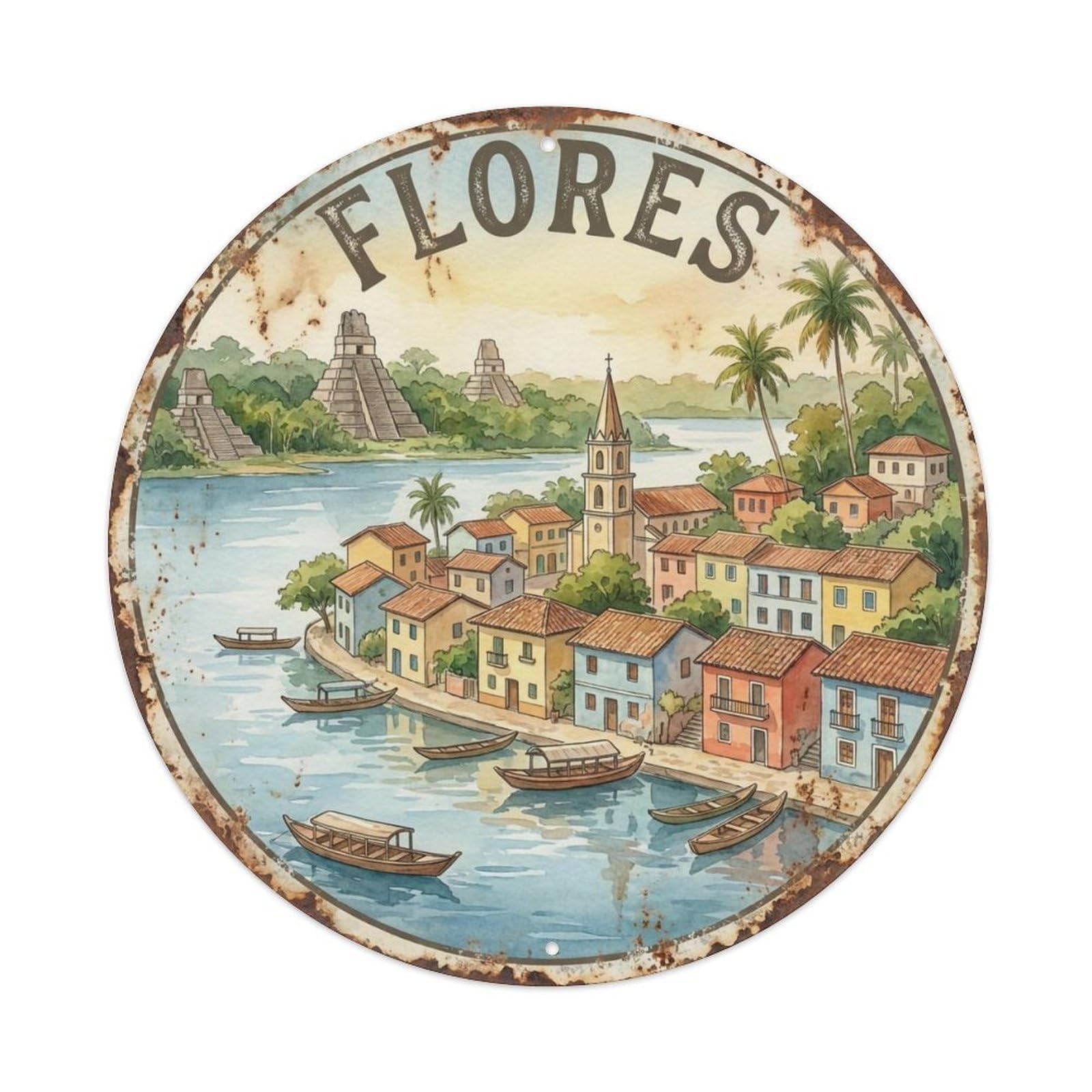 Travel Vintage Guatemala Flores Vintage Metal Tin Sign Plaque Wall Decor for Cafe, Club Bar, Office, Garden Metal Poster 8x8Inch