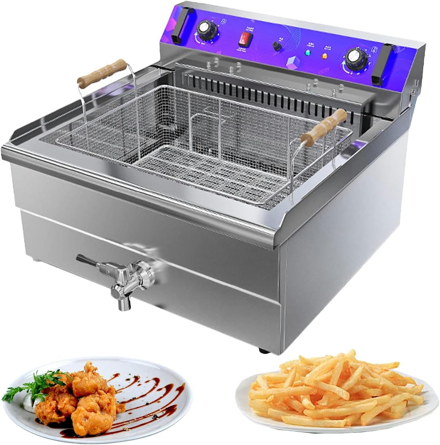 Deep Fat Fryer, Chip Electric Pan with Oil Basketes, Large Electric Fryer for Home and Commercial Stainless Single Cylinder 110-220V, Fryer for French Fries Chicken Shrimp, Easy Clean,13L