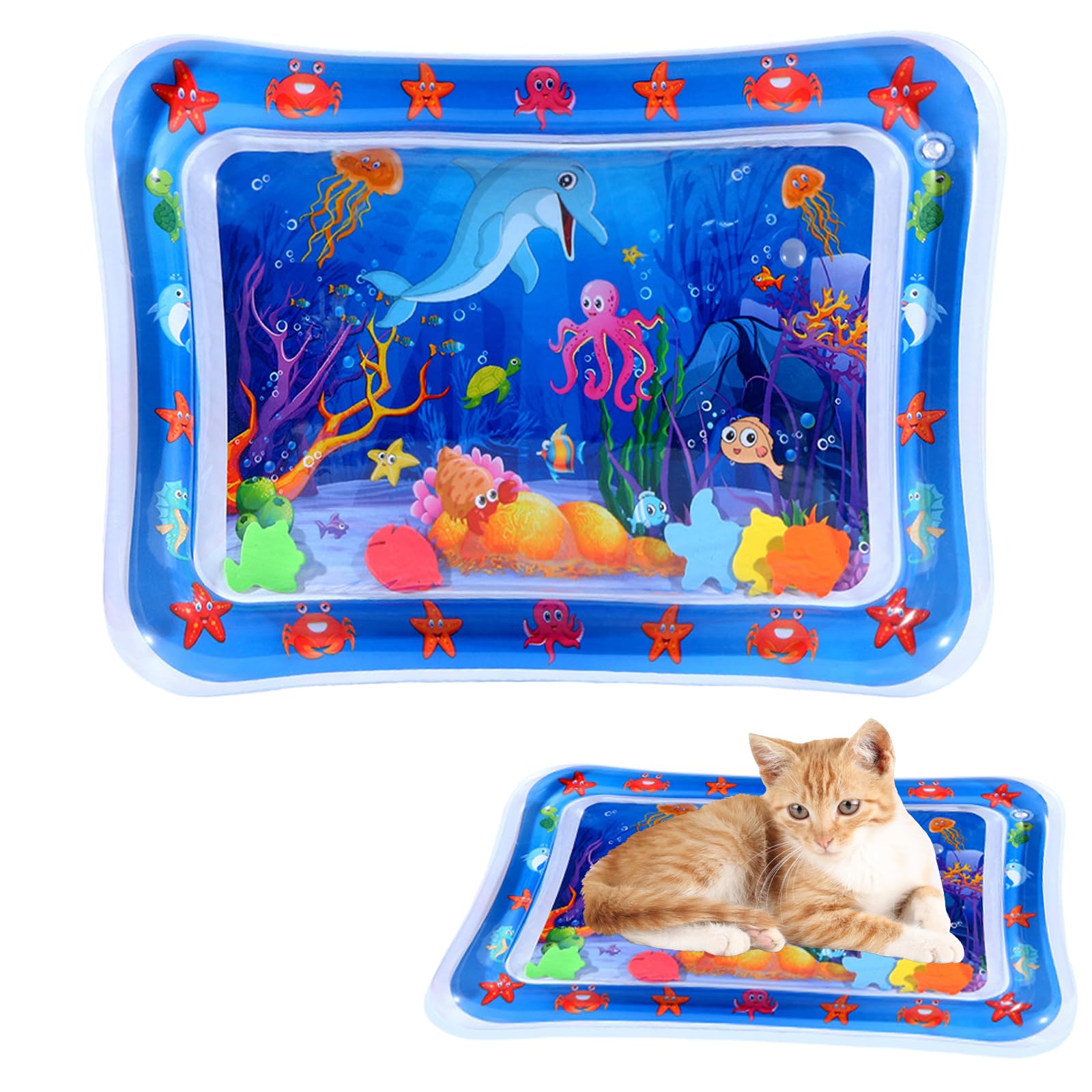 RANYAKE Mascotas Alfombrilla de Agua Sensorial,Sensory Water Playmat para Gatos,Tapete de Juego sensorial de Agua para Gatos,con Bomba,Juguetes interactivos para Mascotas,para Perros y Gatos