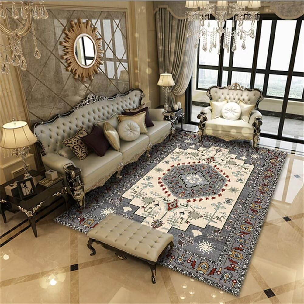 Tapis de salon vintage floral rouge 80X150CM rectangulaire et durable pour terrasse