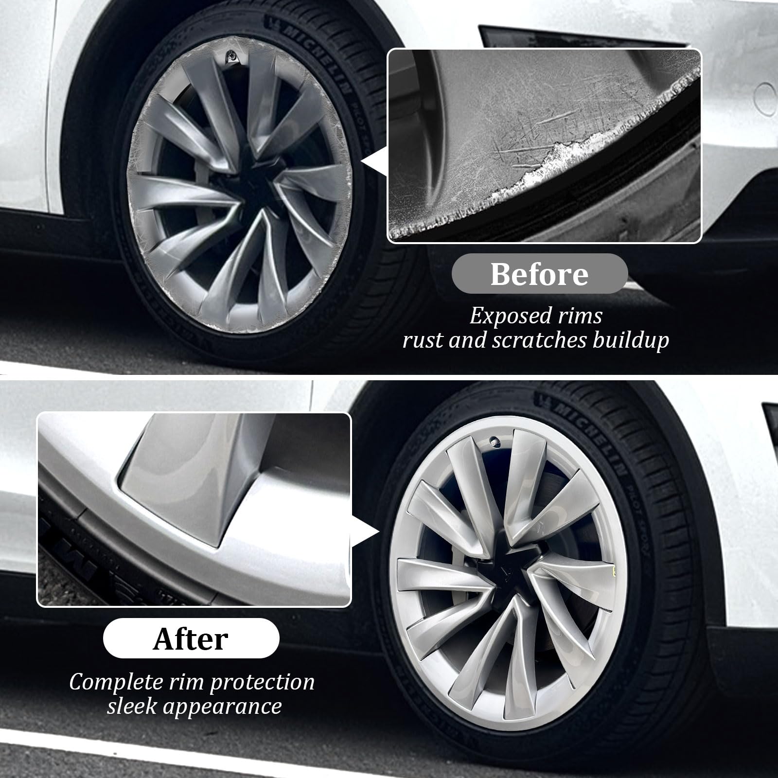 Wheel Rim Protector Designed for 2025 2026 Tesla Model Y Juniper 20 Inch Helix Wheel, 4PCS ABS Rim Guard Hubcap Cover Tire Trim Rings for Model Y Juniper Accessories, Silver