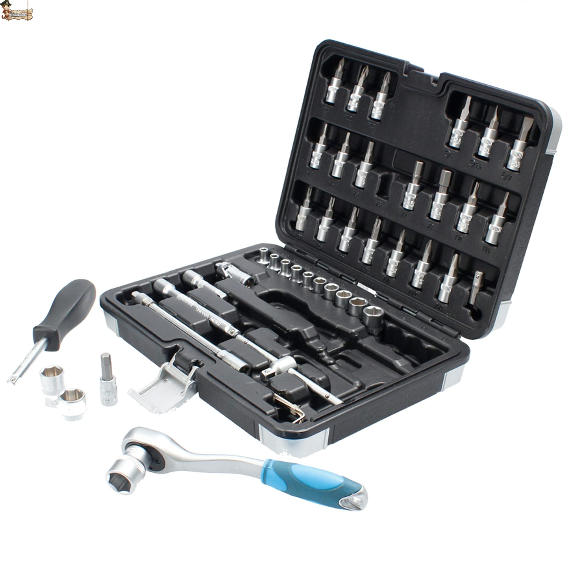BricoLoco.com Zestaw kluczy do kubków grzechotkowych 1/4" Mechaniczne narzędzie warsztatowe DIY Zestaw 46 sztuk