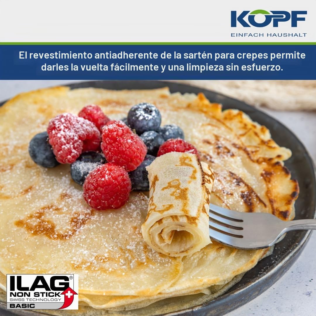 Kopf sartén para crepes Marra (aluminio fundido, 28 cm, revestimiento ILAG, inducción) incl. esparcidor de masa