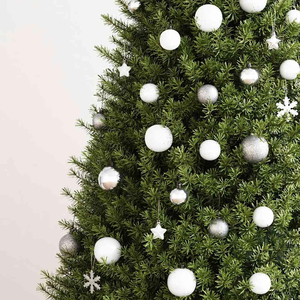 Set Palline di Natale 111 pz Bianco e Grigio in Polistirene | Infrangibili, 3-6 cm, Opache, Lucide, Brillantinate, Traforate, Con Puntale e Fili