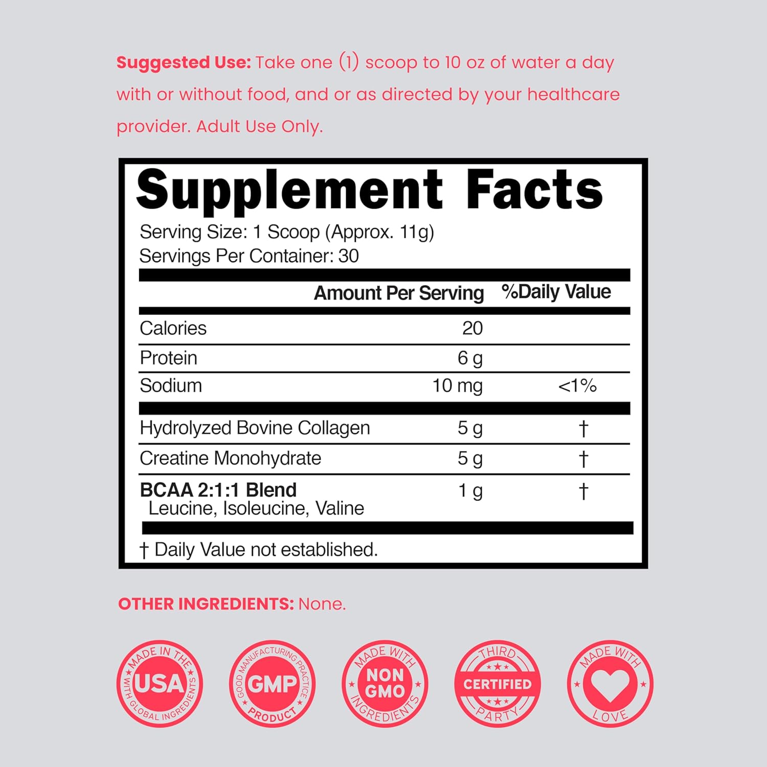 Creatine for Women | Creatine Monohydrate Powder 5G + 5000mg Collagen + 1000mg BCAA 2:1:1 Powder (30 Serving) Support Glutes, Lean Muscles, Recovery, Energy & Stamina Non-GMO, Gluten Free - USA Made - Image 6