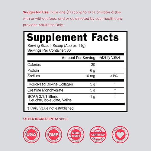 Miniatura 6 de Creatina para Mujeres | Polvo de Monohidrato de Creatina 5G + 5000mg de Colágeno + 1000mg de BCAA 2:1:1 en Polvo (30 Porciones) Apoyo para Glúteos,