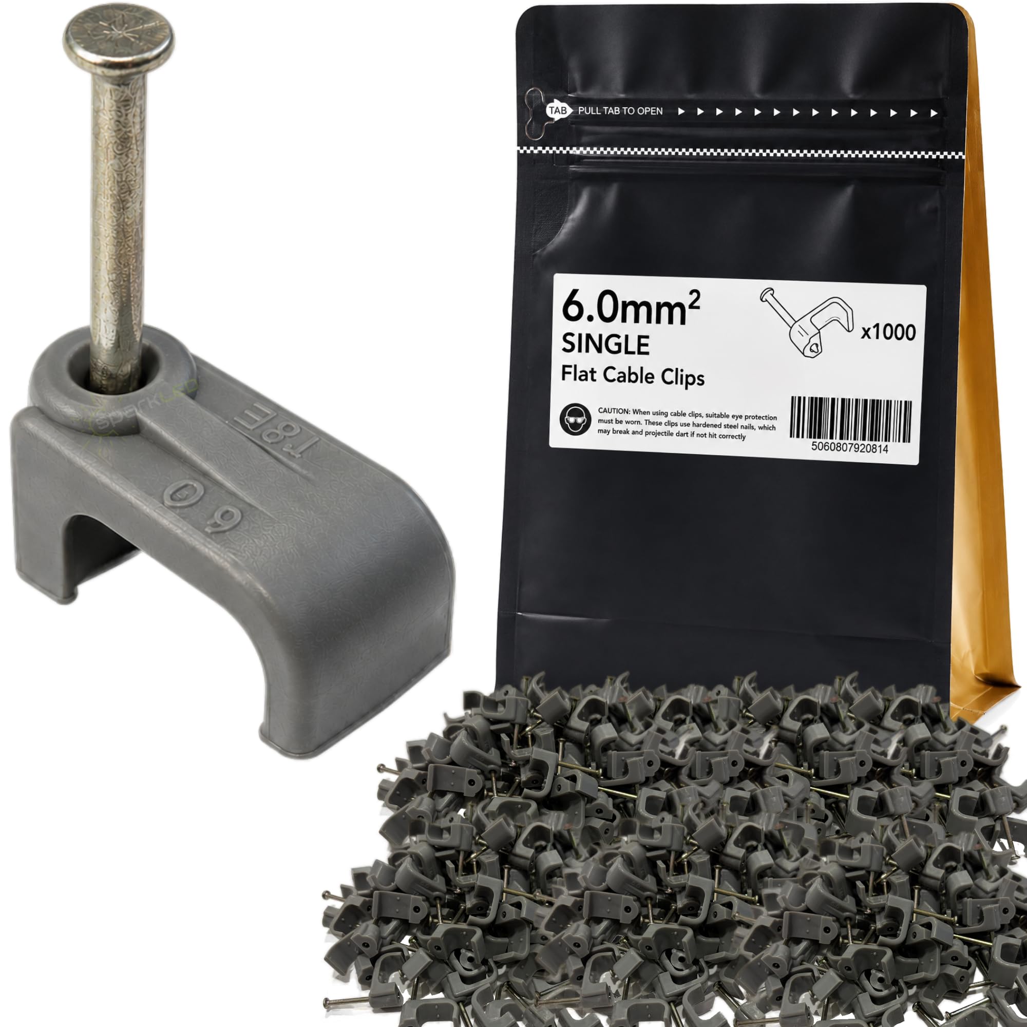 Pack of 1000 6mm Flat Cable Clips for Twin & Earth Cable, Ethernet Cable & Electrical Wiring, Nail-In Wall Cable Clips, Grey