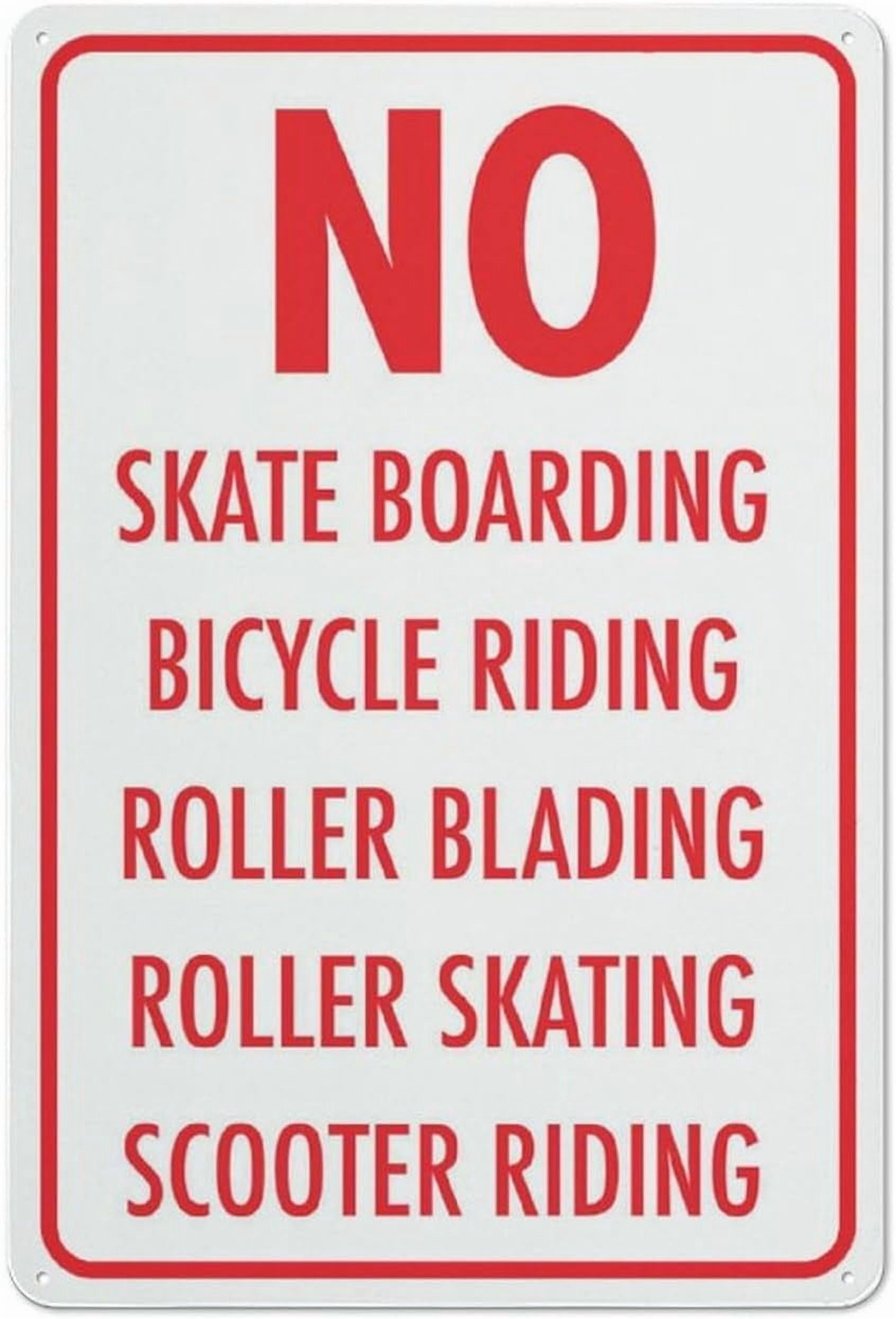 (2-Pack) Metal Tin Sign No Skateboarding Bicycle Riding Roller Blading Roller Skating Scooter Sign For House 12"" X 8"" Yard Sign, Premium Sun-Proof, Rust-Free