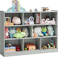 Vista 1 de 3-Tier Bookshelf, 8-Section Wooden Bookcase, Storage Organizer with Anti-Tilt Device, Modern Storage Display Cabinet for Living Room, Classroom