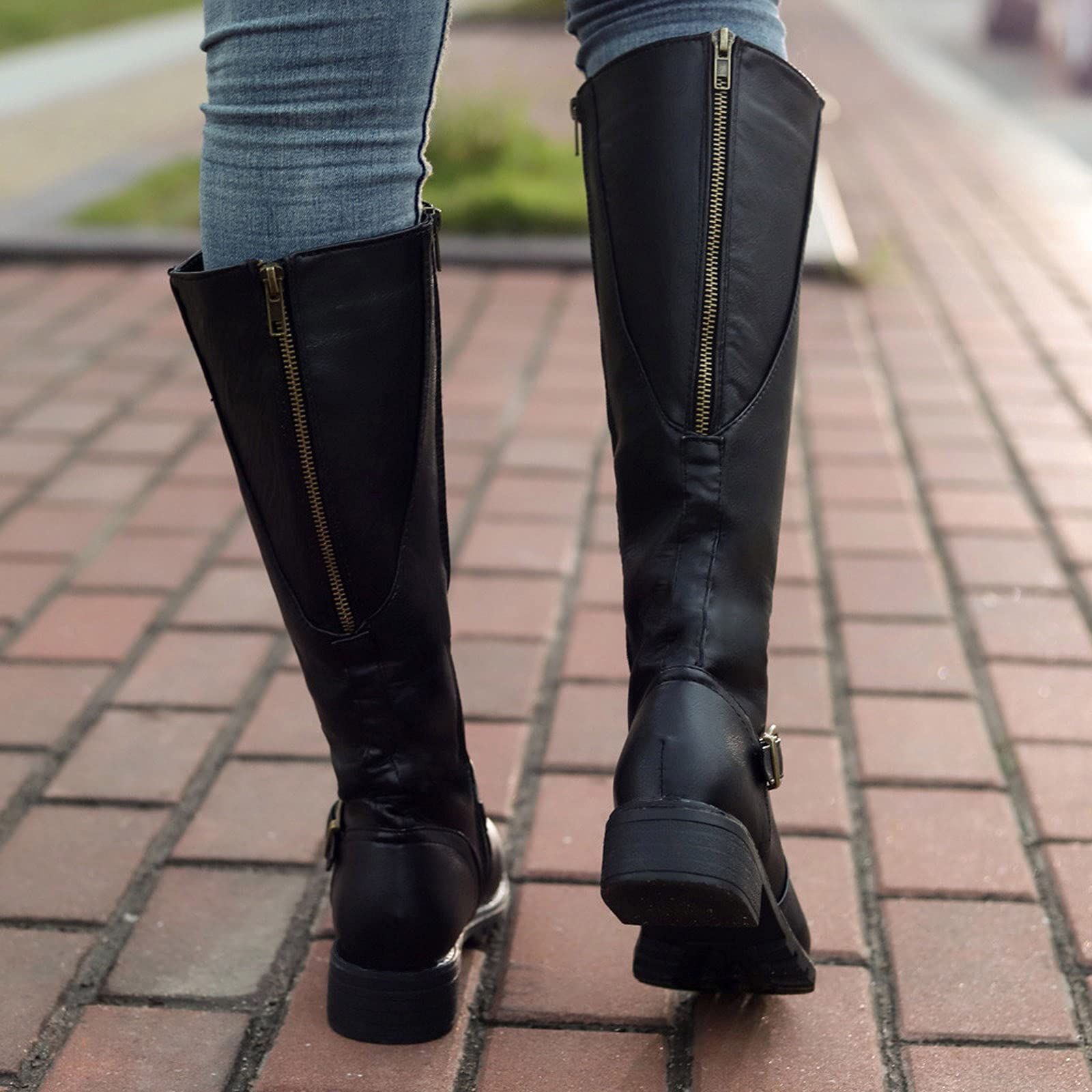 Botas de Mujer Bota Cana Alta con Tacon Ancho, Altura Media Cierre Cremallera Acabado en Antelina Look Casual o Fiesta zapatos