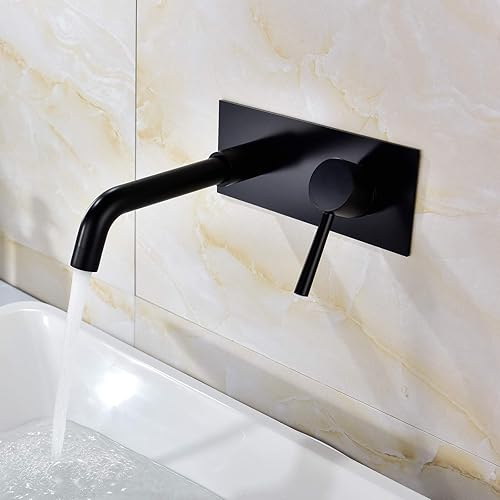 Miniatura 2 de Grifo de baño de montaje en pared, grifo de recipiente negro, grifo giratorio de 360 ° de latón mezclador y válvula áspera incluida, BB6083C
