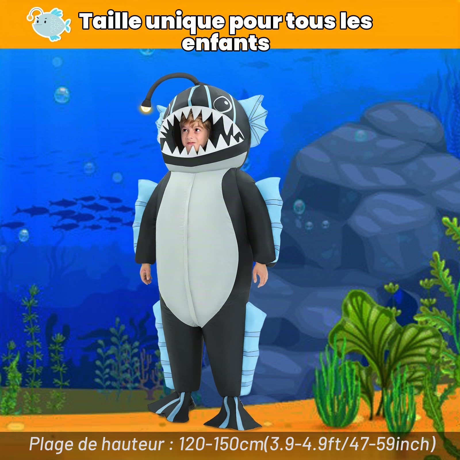 Poptrend Costume Gonflable de Baudroie pour Adultes et Enfants, Anglerfish Costume de Baudroie d'Halloween pour Hommes et Femmes, Déguisement Amusant d'Halloween