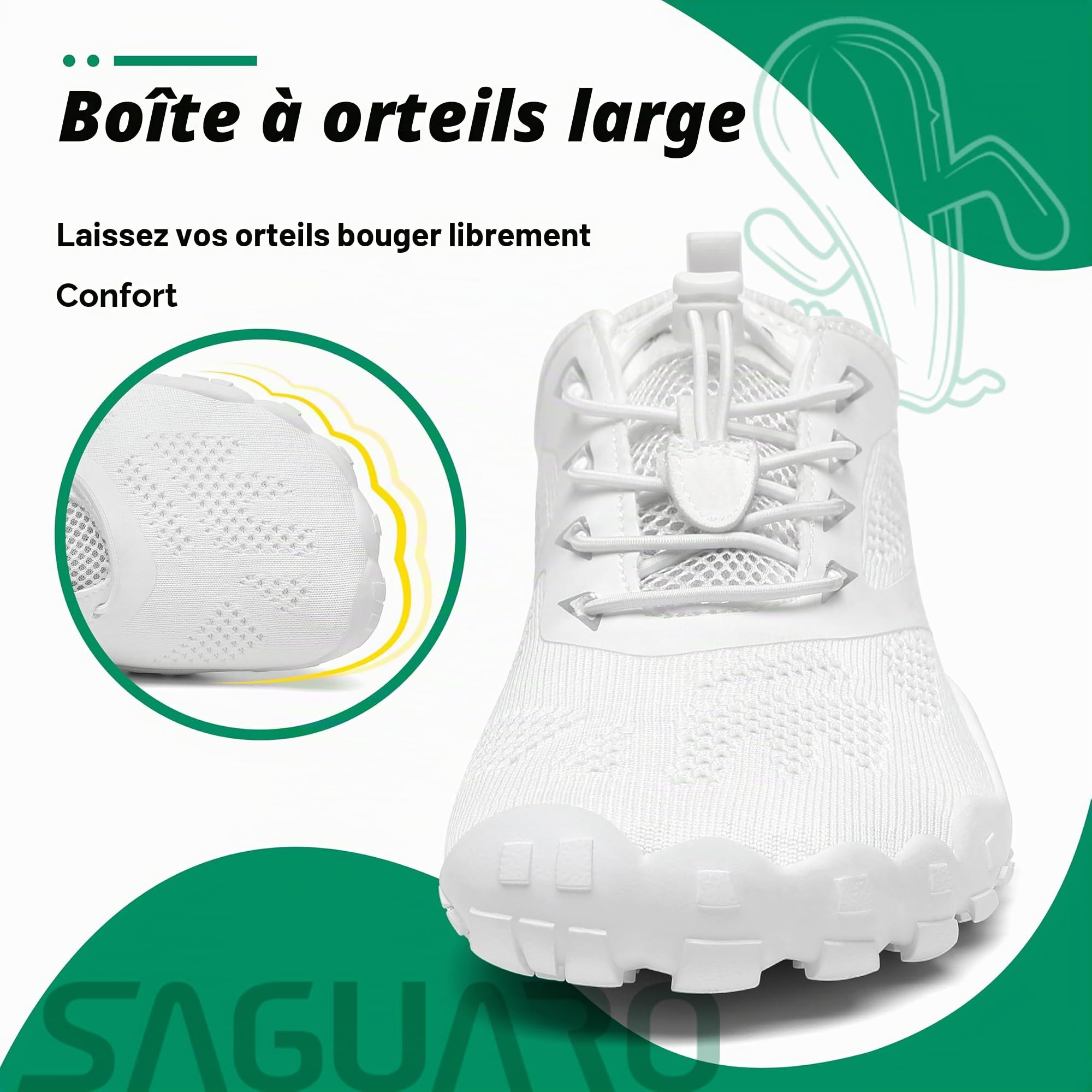 SAGUARO Chaussure Minimaliste Homme Femme Chaussure Plage de Marche Randonne Courses Trail Running Chaussures Barefoot Barefoot Chaussures Aquatiques, Blanc Marguerite, 39 EU