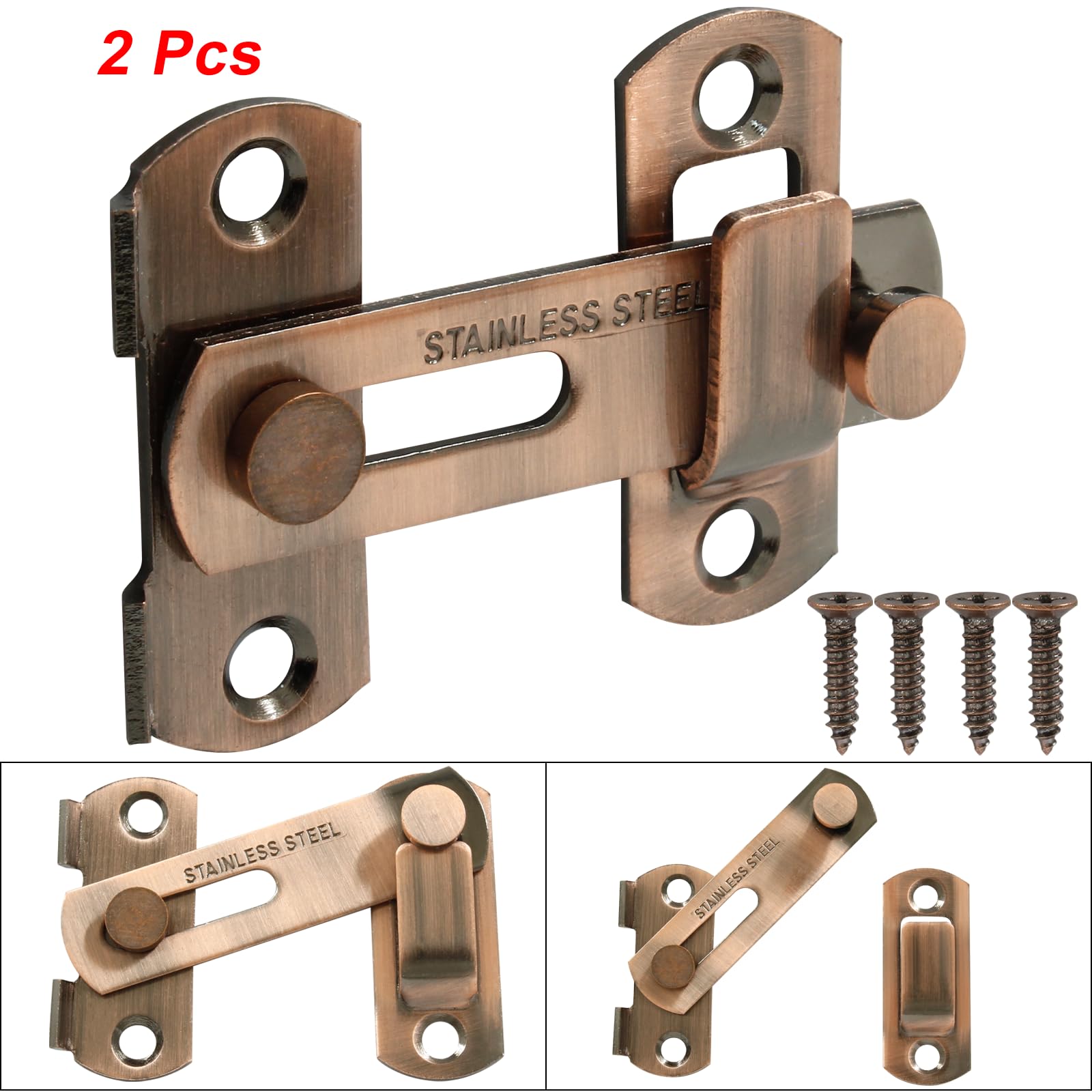 2-Pack Stainless Steel Gate Latches - 180 Degree Sliding Barn Door Lock
