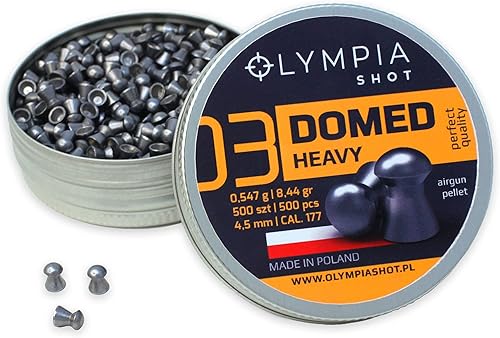 Olympia Shot - Pellets de pistola de aire  Calibre .177, calibre 22, calibre 25  Cabezales abovedados, puntiagudos y planos  Varios pesos para tiro