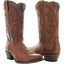 Soto Boots Womens Cheyenne Leather Snipped Toe Cowgirl Boots, Genuine Leather Handcrafted Cowboy Boots For Women M50041 Tan, 9
