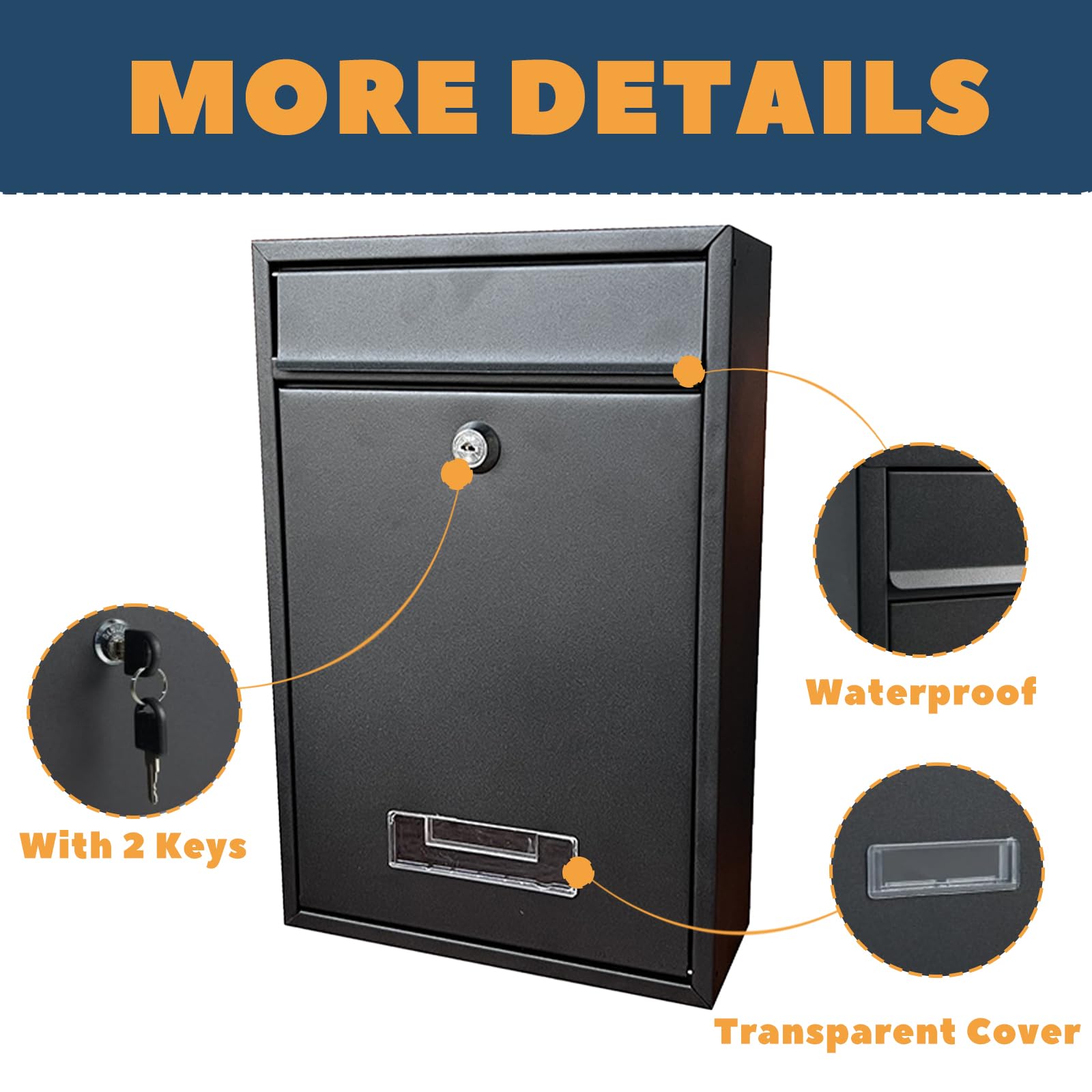 Post Boxes Wall Mounted Mailbox - Waterproof Steel Mail Box with with Keys 32 x 21.7 x 8.5cm, Security Large Letter Postbox For Outside Home Office School - Image 4