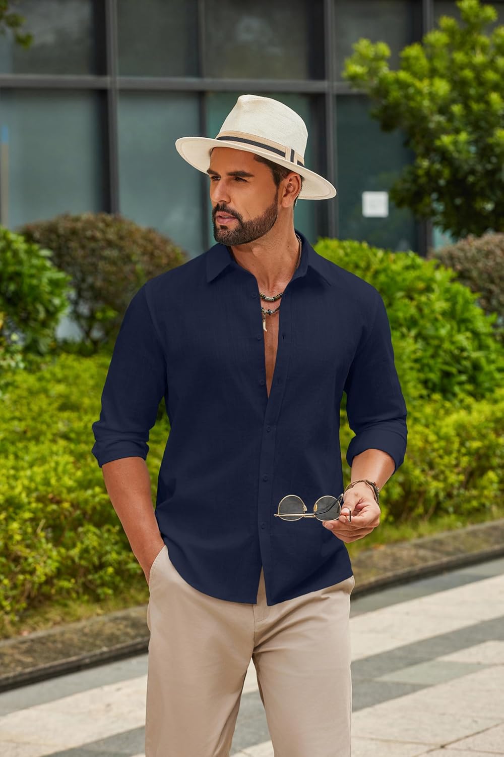 COOFANDY Men's Casual Button Down Shirts Long Sleeve Cotton Beach Wedding Shirt Summer Linen Shirt for Men - Image 7