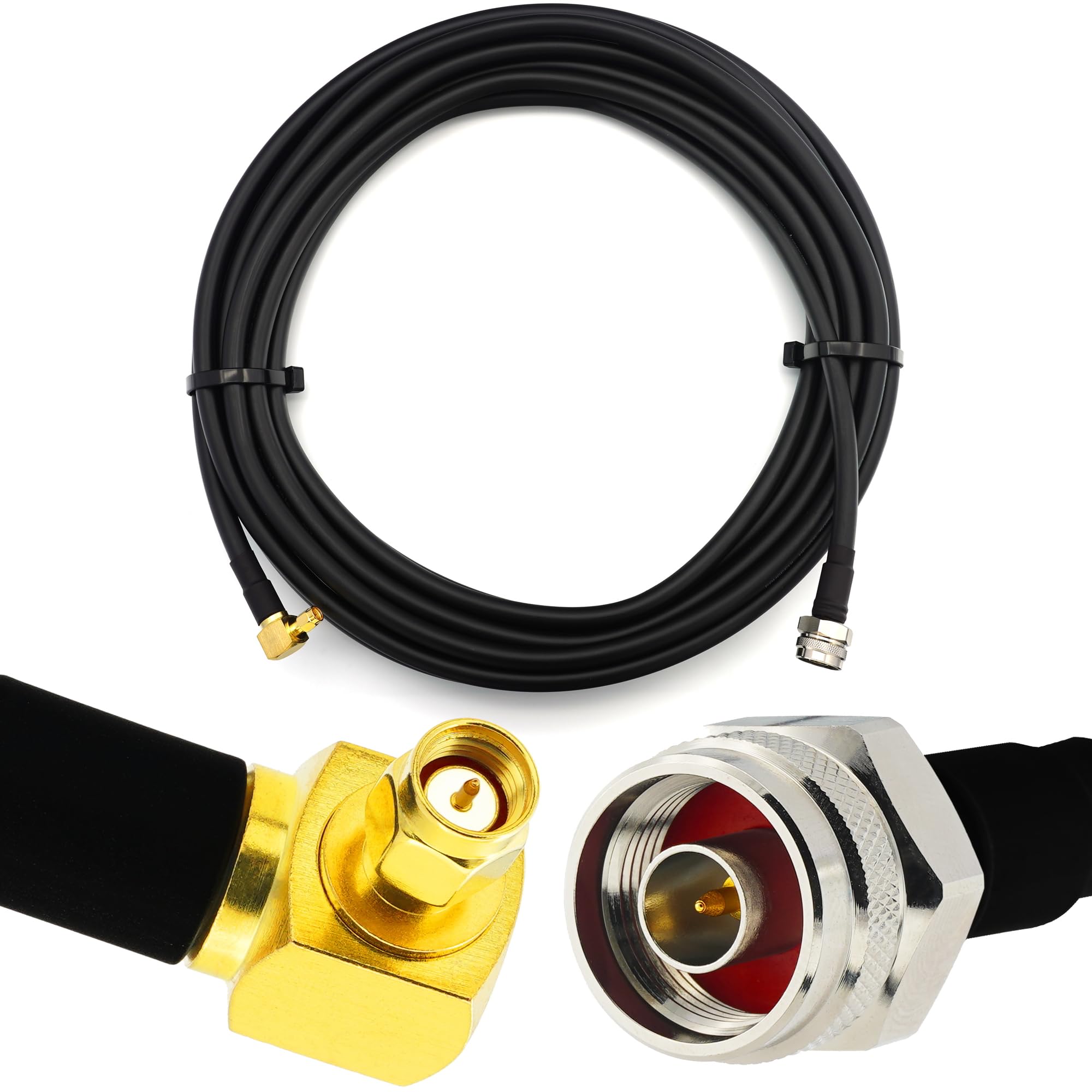 12m SMA Male Right Angle 90 Degree to N Male (Hex) IP67 Waterproof Coaxial Cable — Full Copper HF400 Flexible Extension Coax (LMR400 UF UltraFlex equivalent) — for LTE 4G 5G Mobile Router Antenna