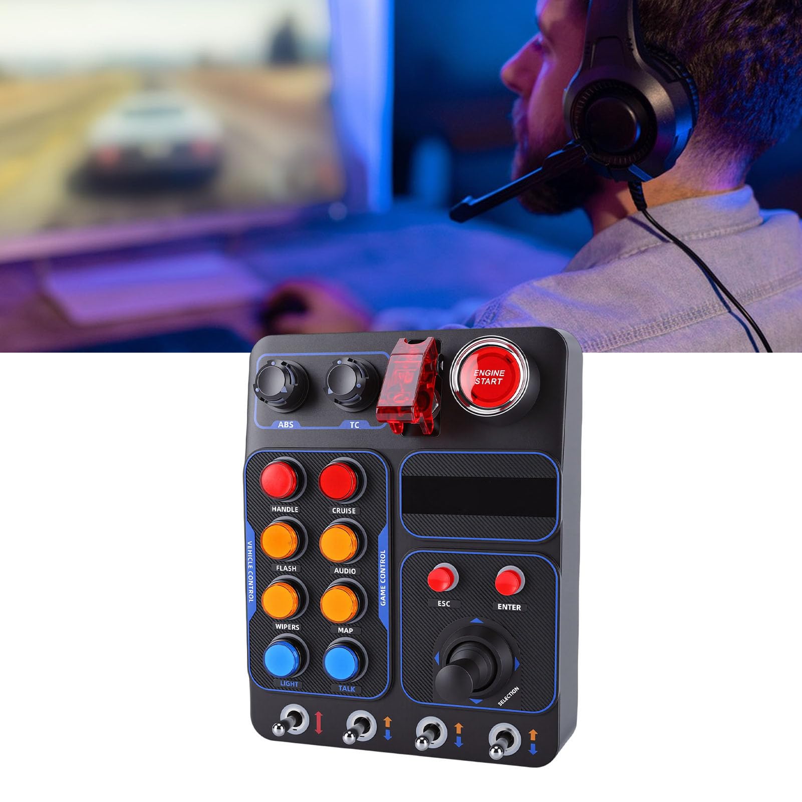 Dpofirs Simulatore di Gara Central Control Box Racing RGB Retroilluminato Controller di Gioco per PC per Assetto Corsa IRacing Project CARS Euro Truck Simulator 2 Cavo USB