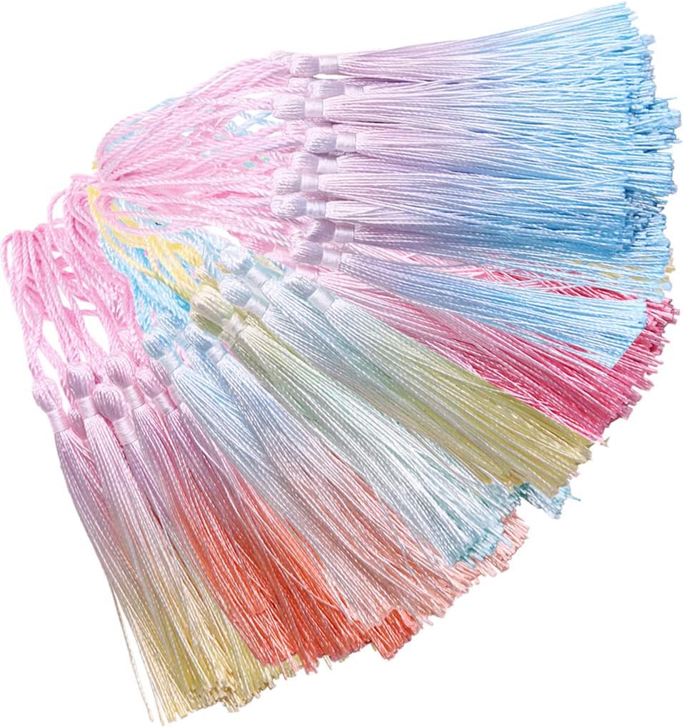 40 Pieces Obmre Silky Floss Bookmark Tassels with Cord Loop Small Rainbow Tassels for Jewelry Making DIY Souvenir Home Decor (Multicolor)