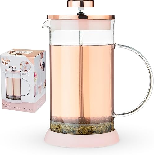 Pinky Up - Tetera de prensado Riley de tamaño mini para hacer té o café, de cristal, para hacer té con hojas sueltas, para hacer té caliente o