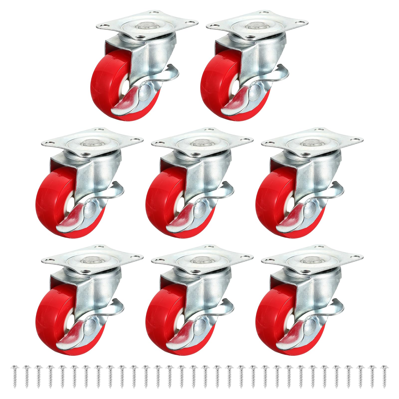 DEFANEX 8pcs Caster Wheels 1.5 Inch 360 Degree Universal, Red