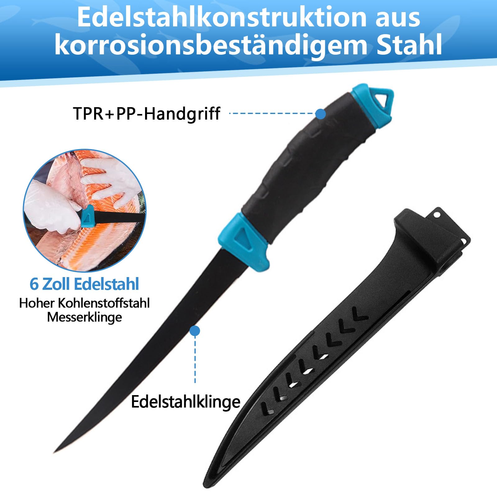 Angelzubehör Set mit Angelbox,Angelzange,Angelmesser,Fischgreifer und Hakenlöser,6 Sets Multifunktionale Angel Werkzeug Set für Süß & Salzwasserangeln,Perfektes Angeln Zubehör für Anfänger & Profis